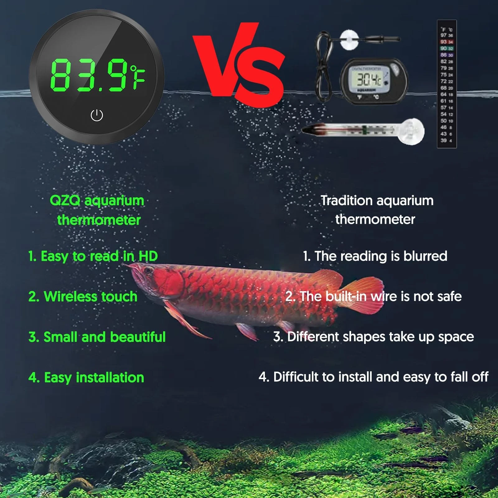 Fish Tank Thermometer Aquarium Thermometer Wireless Touch