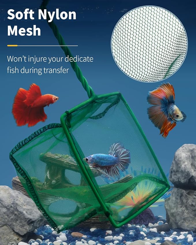 Aquarium Fish Net with Braided Metal Handle 6"