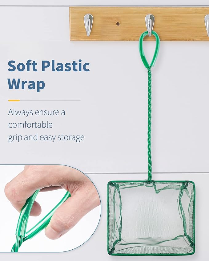 Aquarium Fish Net with Braided Metal Handle 6"