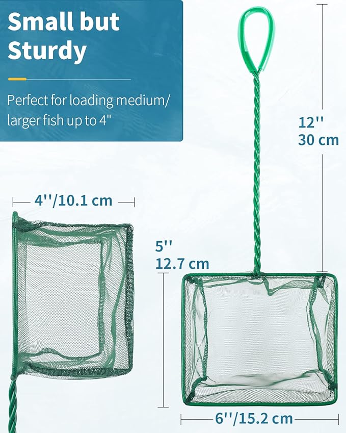 Aquarium Fish Net with Braided Metal Handle 6"