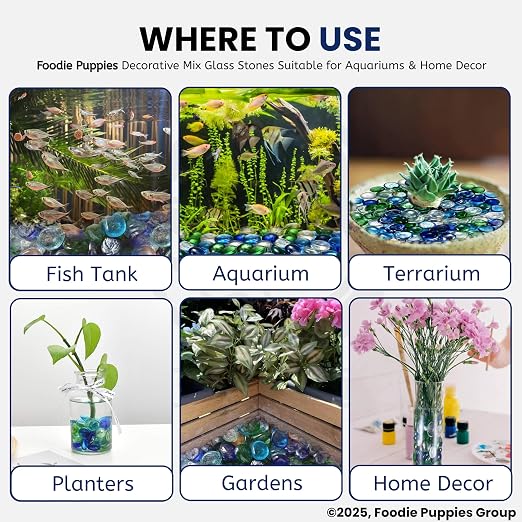(Mix Glass Stones, ) Shiny Smooth Glass Pebble Stones for Aquarium/Fish Tank Plant Pots Garden Home Table & Outdoor Decoration