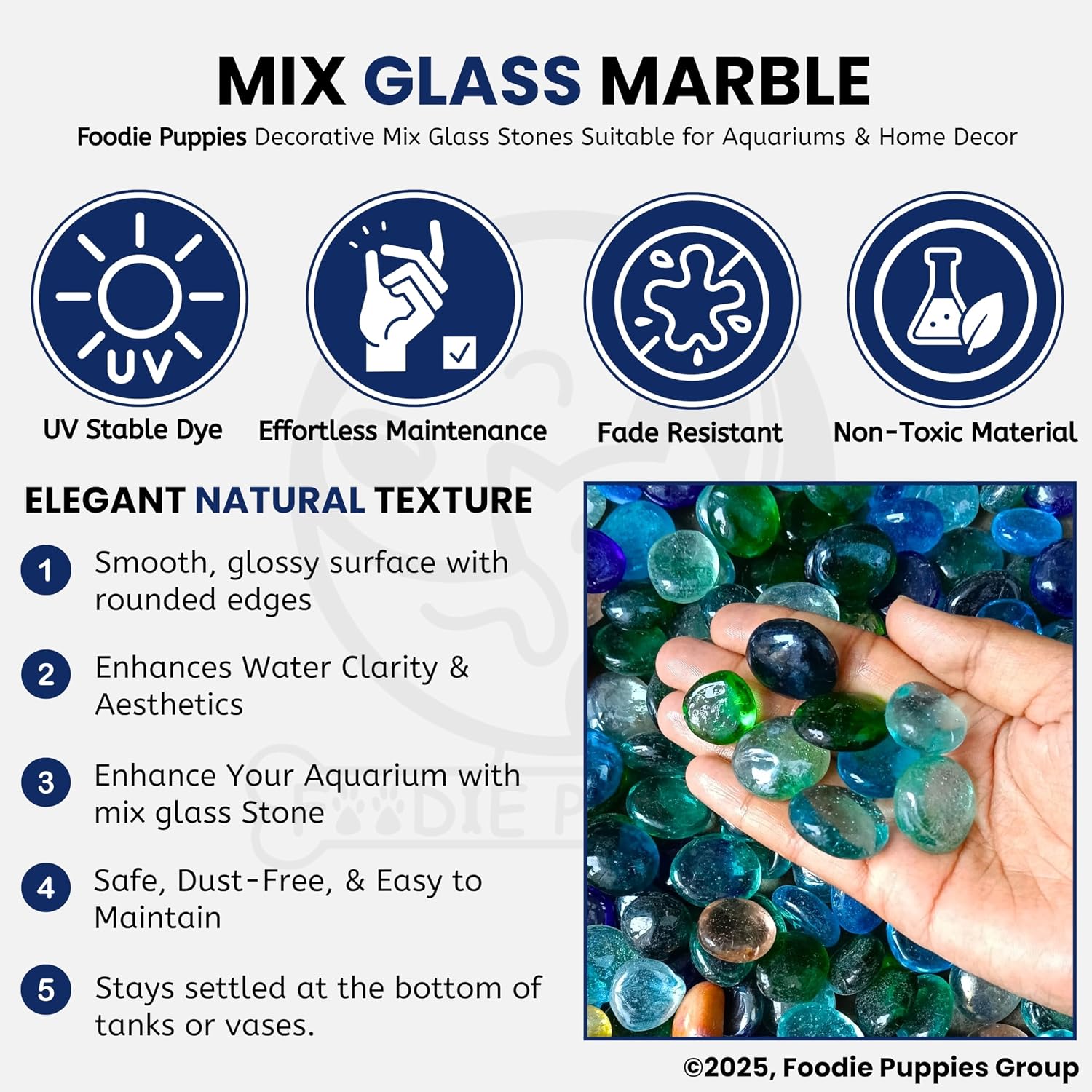 (Mix Glass Stones, ) Shiny Smooth Glass Pebble Stones for Aquarium/Fish Tank Plant Pots Garden Home Table & Outdoor Decoration
