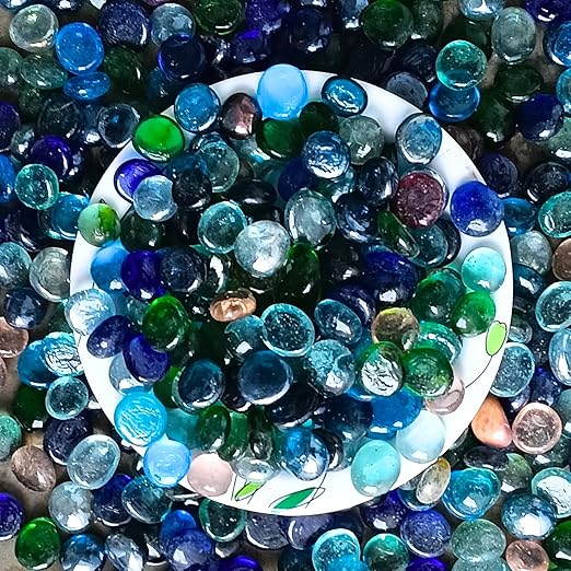 (Mix Glass Stones, ) Shiny Smooth Glass Pebble Stones for Aquarium/Fish Tank Plant Pots Garden Home Table & Outdoor Decoration